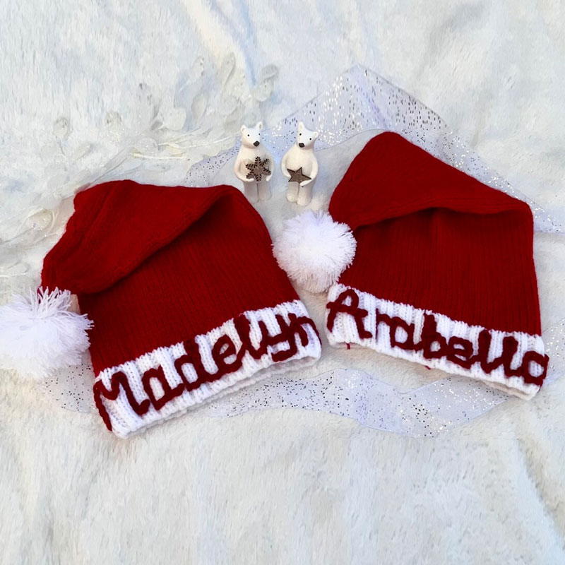Personalised Christmas Santa Hat Baby Toddler Hand Embroidered Name