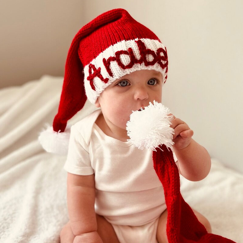 Personalised Christmas Santa Hat Baby Toddler Hand Embroidered Name