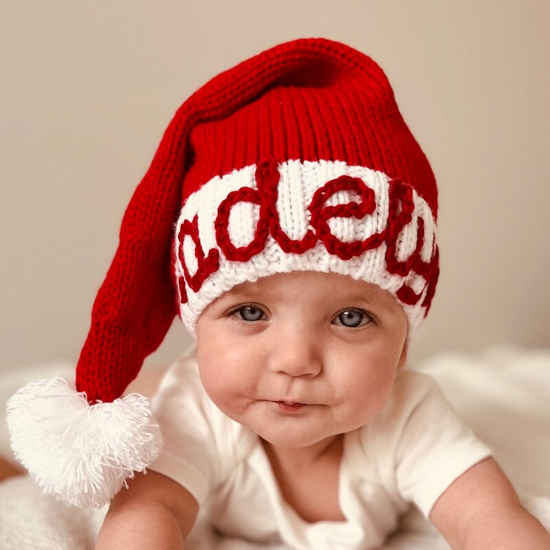 Personalised Christmas Santa Hat Baby Toddler Hand Embroidered Name