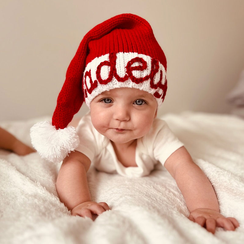 Personalised Christmas Santa Hat Baby Toddler Hand Embroidered Name