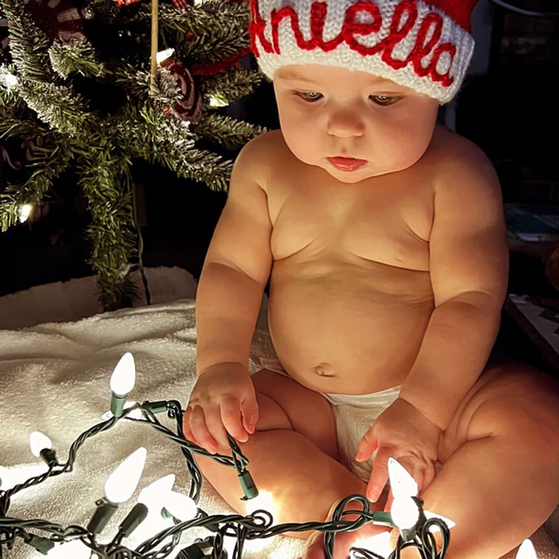 Personalised Christmas Santa Hat Baby Toddler Hand Embroidered Name