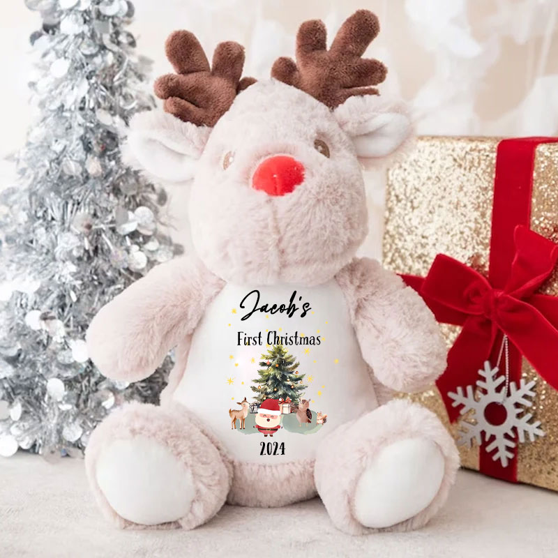Personalised Cute Santa Baby First Xmas Tree Gifts Soft Reindeer Toy Gift