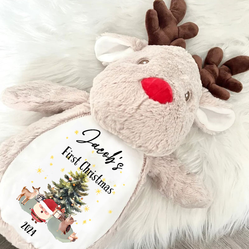Personalised Cute Santa Baby First Xmas Tree Gifts Soft Reindeer Toy Gift