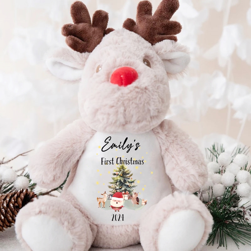 Personalised Cute Santa Baby First Xmas Tree Gifts Soft Reindeer Toy Gift