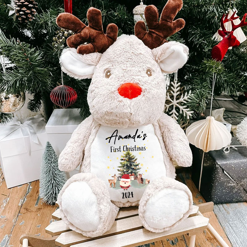 Personalised Cute Santa Baby First Xmas Tree Gifts Soft Reindeer Toy Gift
