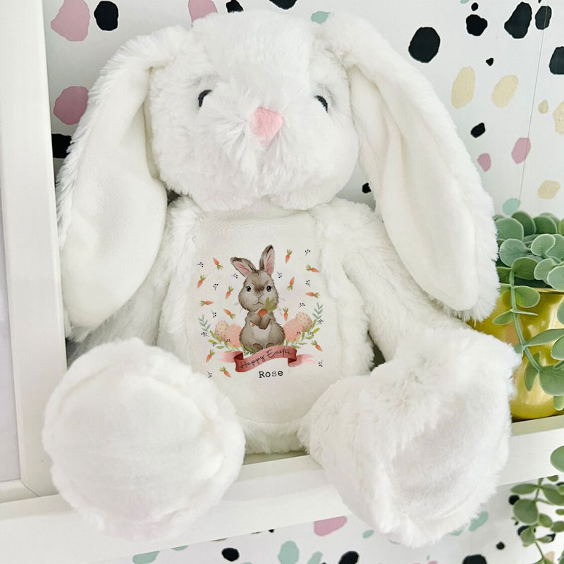 Personalised Easter Gift Happy Easter Toy BunnyEE04-Bunny-Hap/H/Flush