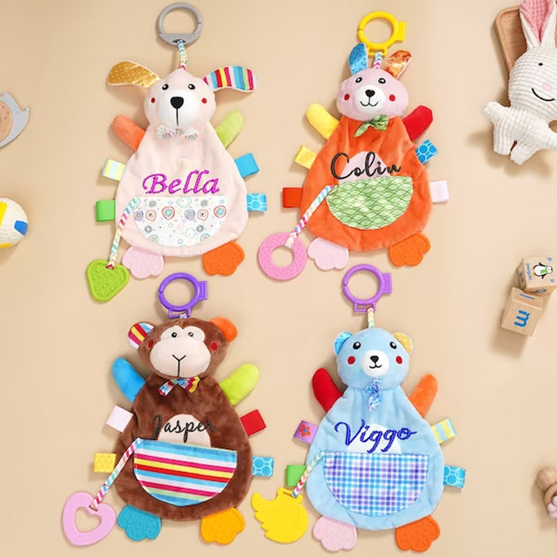 Personalised Embroidered Baby Comforter Sleep Toy Baby Rattle
