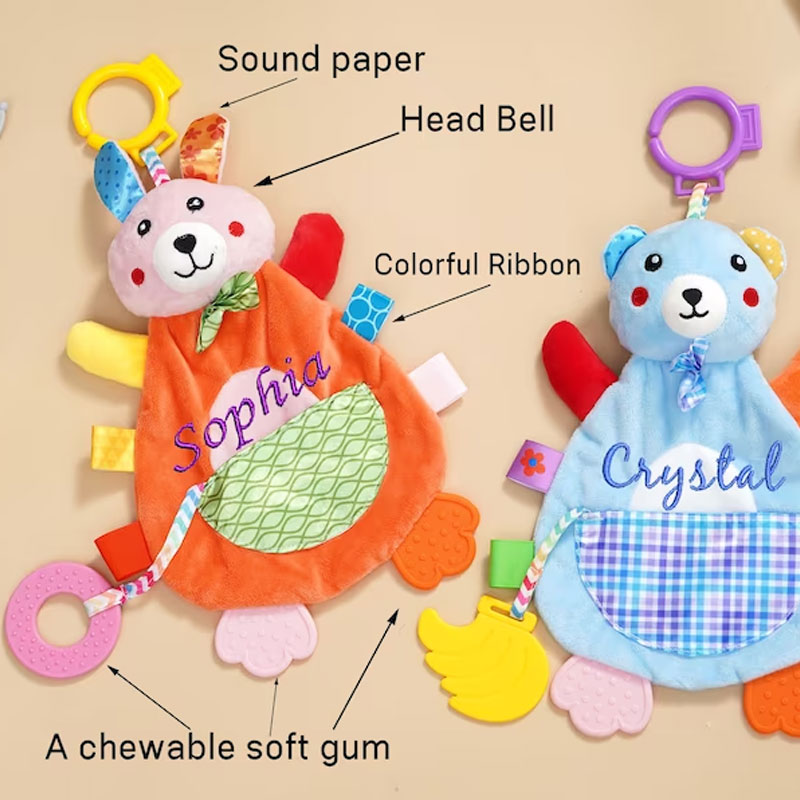 Personalised Embroidered Baby Comforter Sleep Toy Baby Rattle