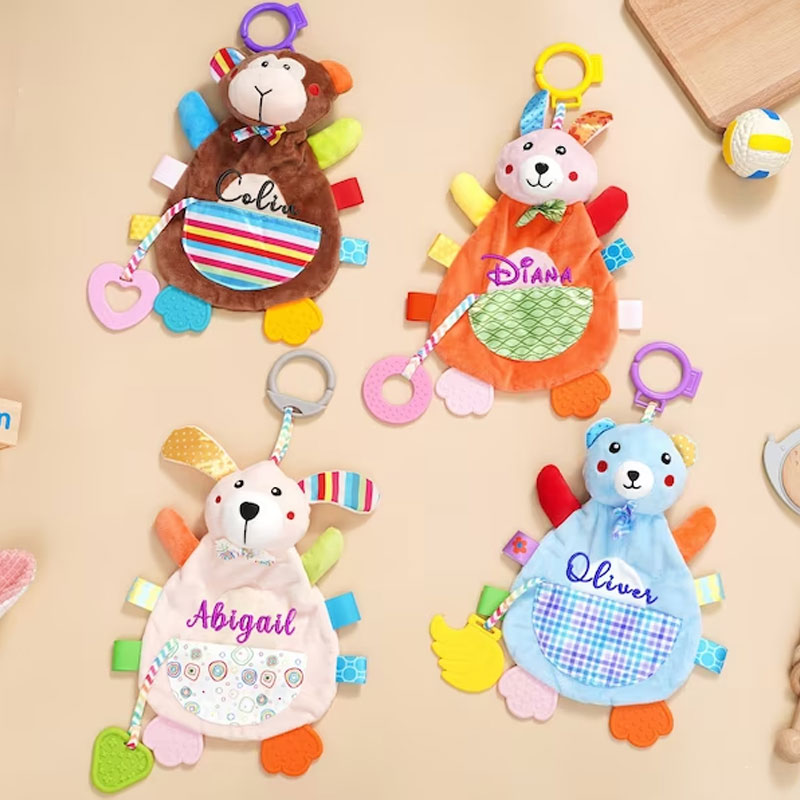 Personalised Embroidered Baby Comforter Sleep Toy Baby Rattle