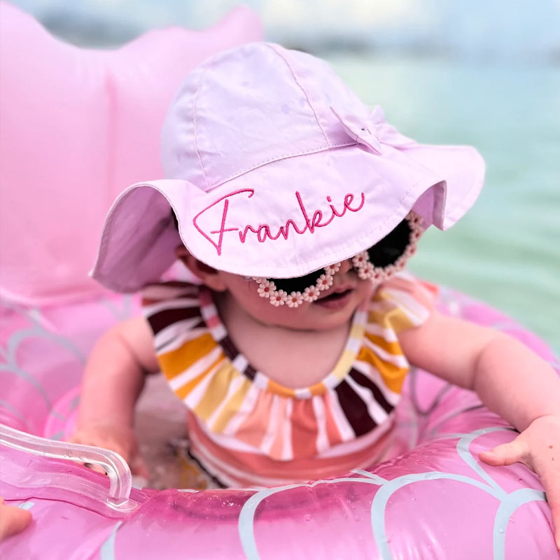 Personalised Embroidered Baby Girls Wide Brim Sun Hat