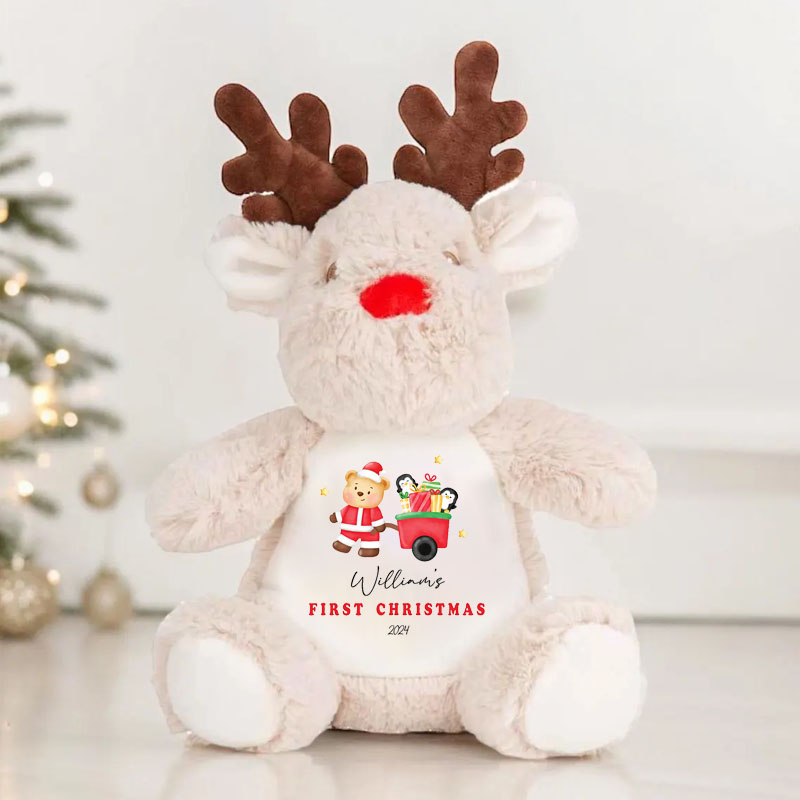 Personalised First Christmas Baby Reindeer Toy