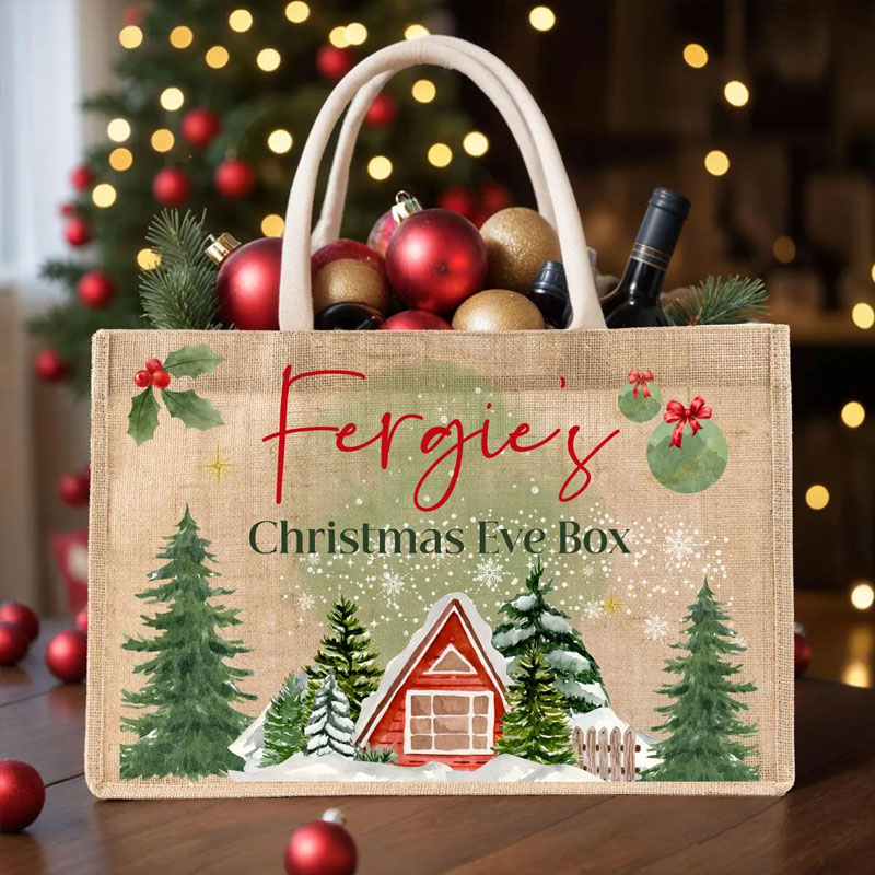 Personalised Merry Xmas Stamp Presents Burlap Tote Bag
