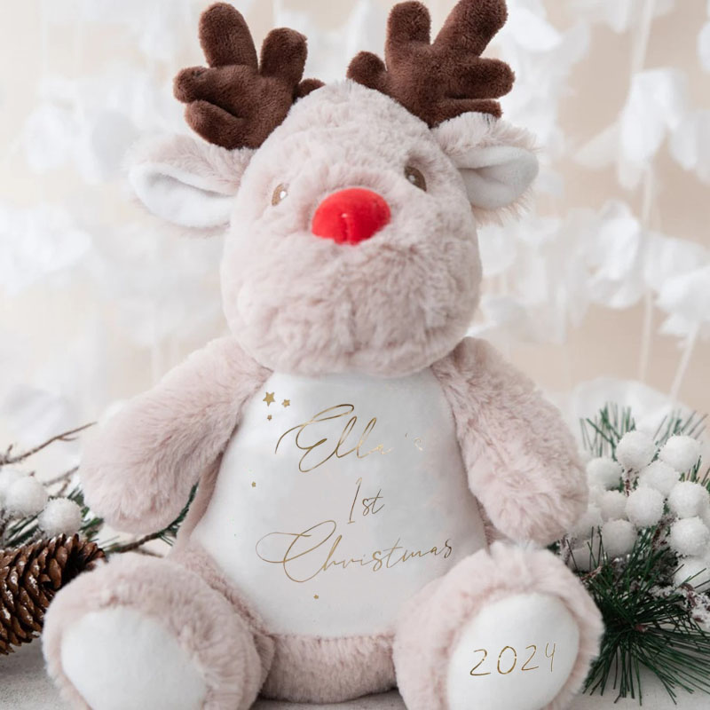 Personalised Name Reindeer First Christmas 2024 Soft Toy