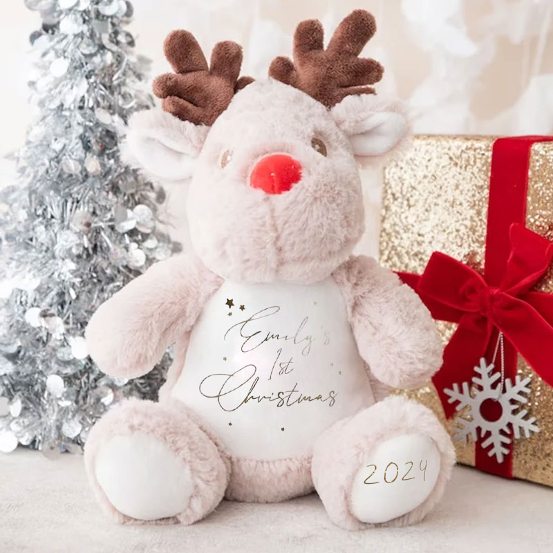 Personalised Name Reindeer First Christmas 2024 Soft Toy