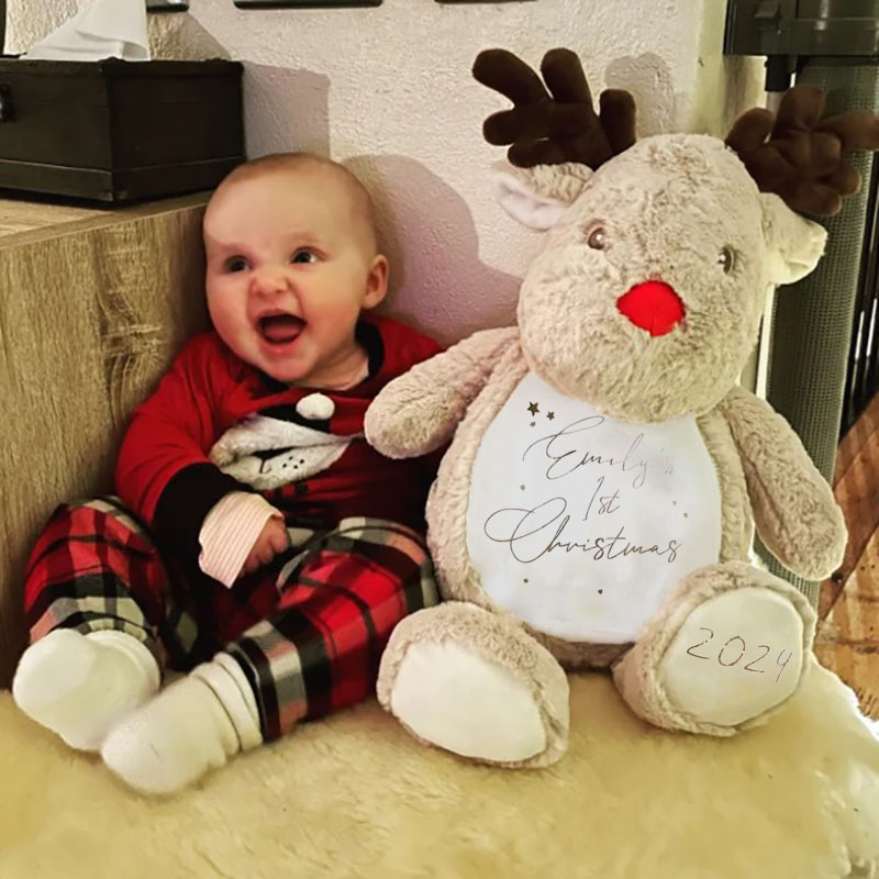 Personalised Name Reindeer First Christmas 2024 Soft Toy