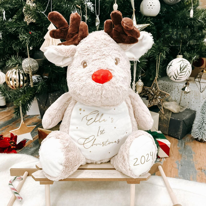Personalised Name Reindeer First Christmas 2024 Soft Toy