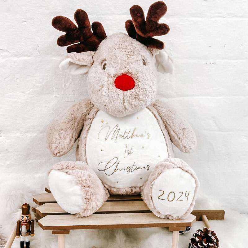 Personalised Name Reindeer First Christmas 2024 Soft Toy