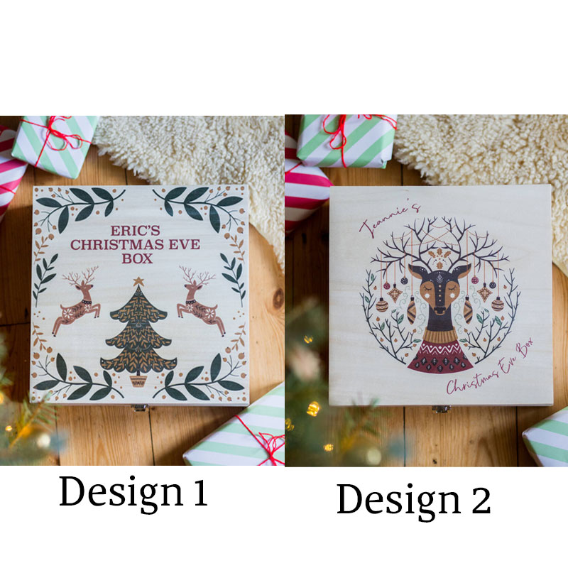 Personalised Reindeer And Tree Christmas Eve Wooden Box