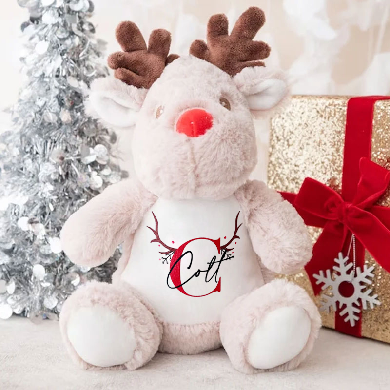 Personalised Reindeer Teddy with Name Christmas Gift for Kids Teddy Reindeer Baby Soft Toy