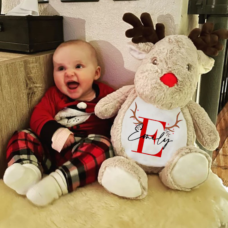 Personalised Reindeer Teddy with Name Christmas Gift for Kids Teddy Reindeer Baby Soft Toy