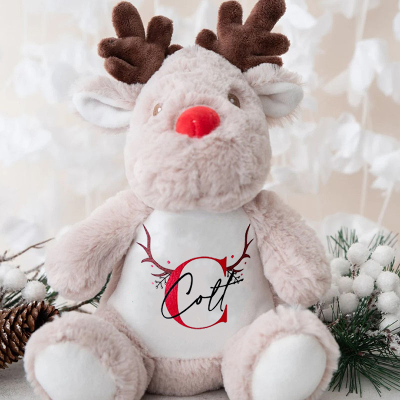 Personalised Reindeer Teddy with Name Christmas Gift for Kids Teddy Reindeer Baby Soft Toy