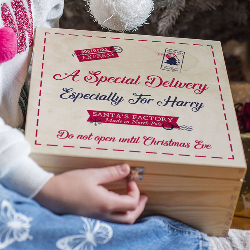 Personalised Special Delivery Natural Wooden Christmas Eve Box