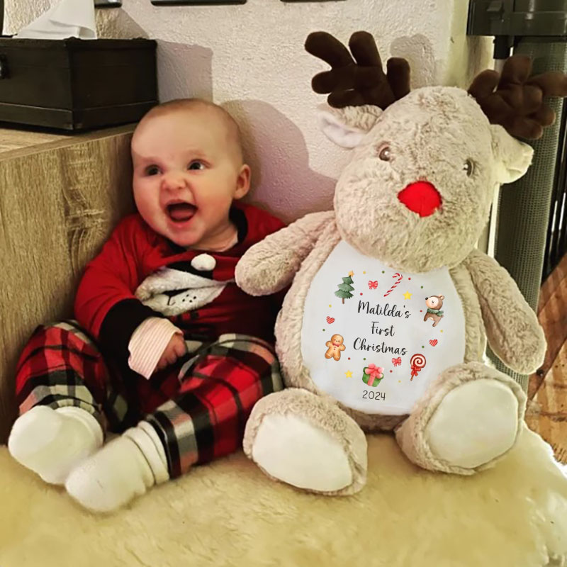  Personalised Teddy 1st Christmas Teddy Reindeer Baby Soft Toy