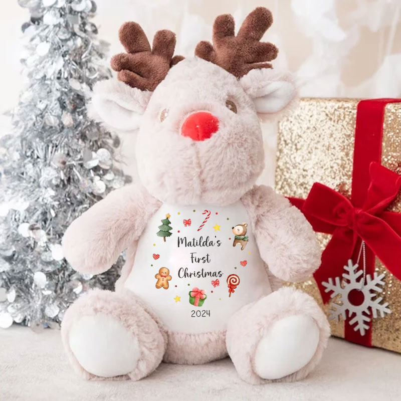  Personalised Teddy 1st Christmas Teddy Reindeer Baby Soft Toy