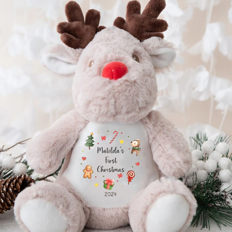  Personalised Teddy 1st Christmas Teddy Reindeer Baby Soft Toy
