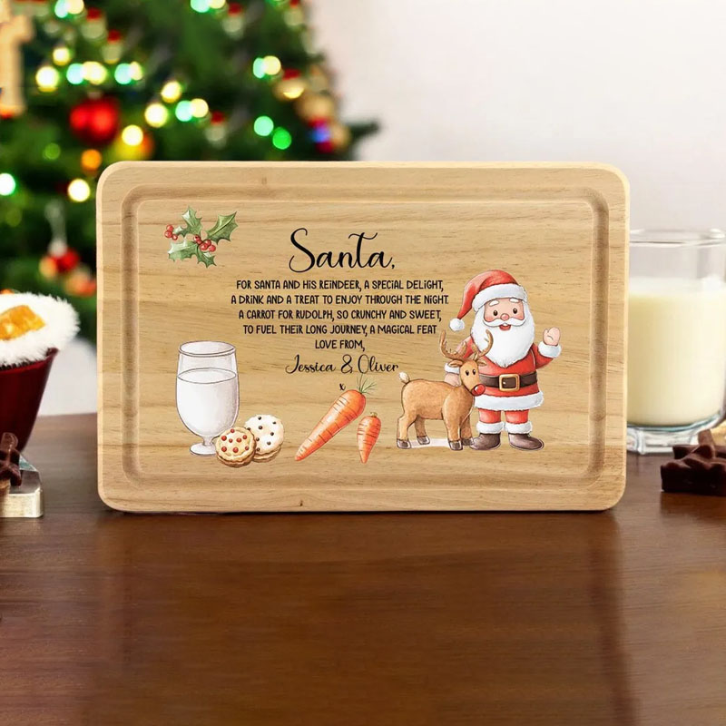 Personalised Wooden Christmas Eve Santa Board Plate Treats