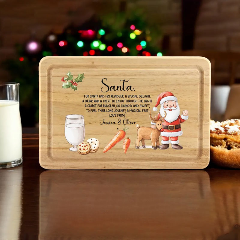 Personalised Wooden Christmas Eve Santa Board Plate Treats