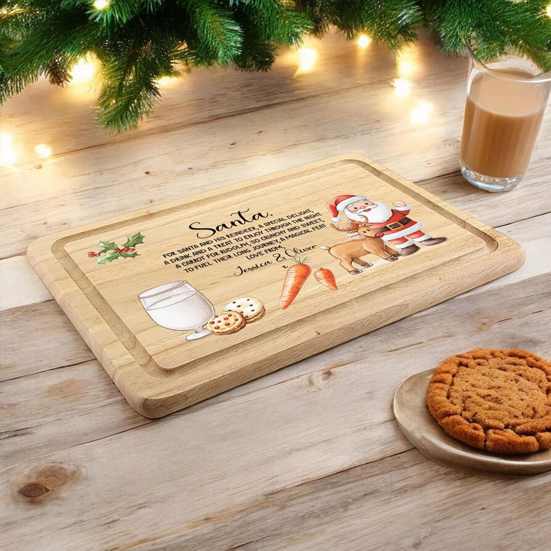 Personalised Wooden Christmas Eve Santa Board Plate Treats