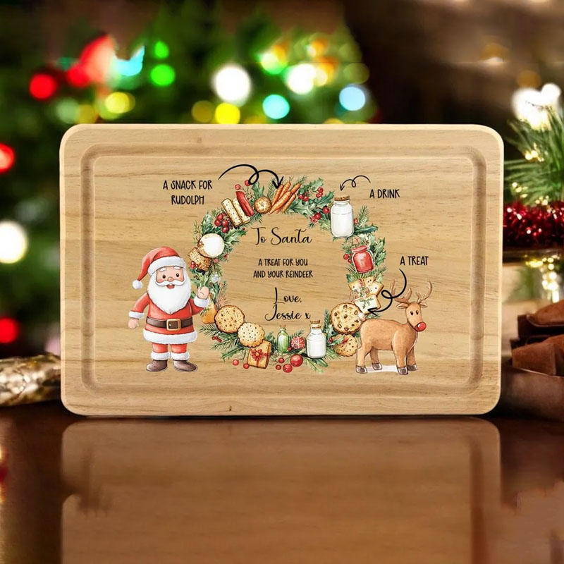 Personalised Wooden Christmas Eve Santa Board Plate Treats