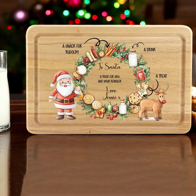Personalised Wooden Christmas Eve Santa Board Plate Treats