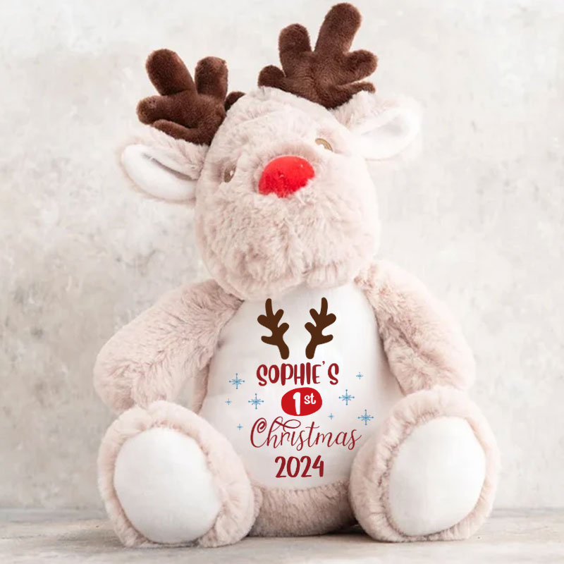 Personalised my first Christmas 2024 reindeer soft toy Baby girl