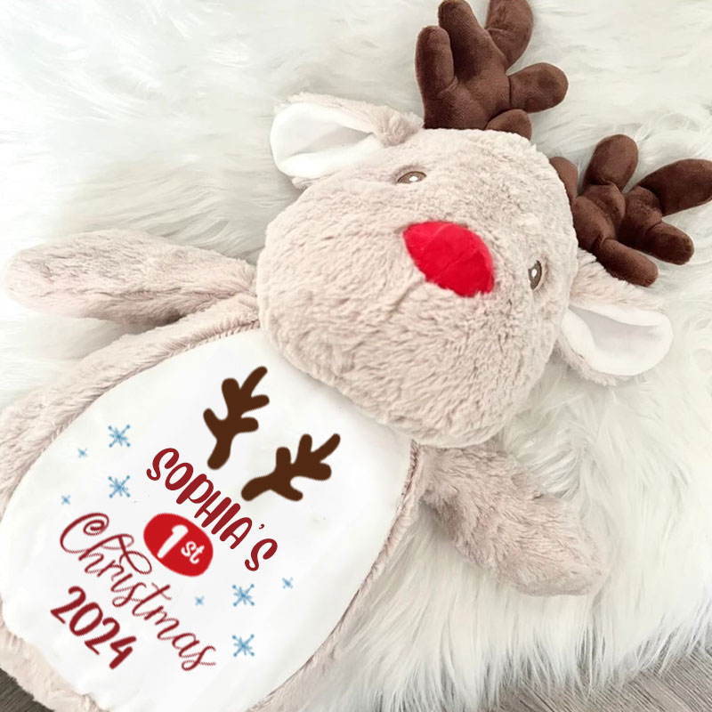 Personalised my first Christmas 2024 reindeer soft toy Baby girl