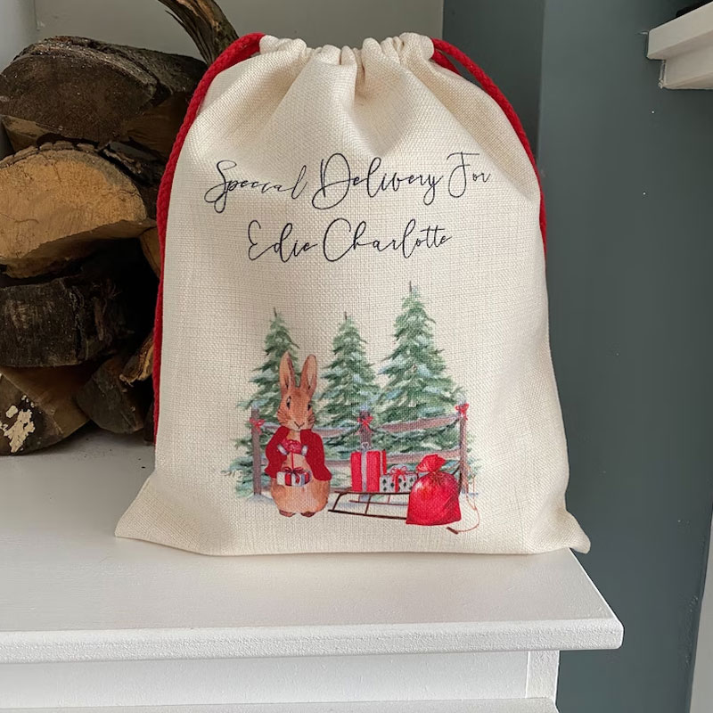 Personalised santa sack Peter rabbit Christmas Eve gift