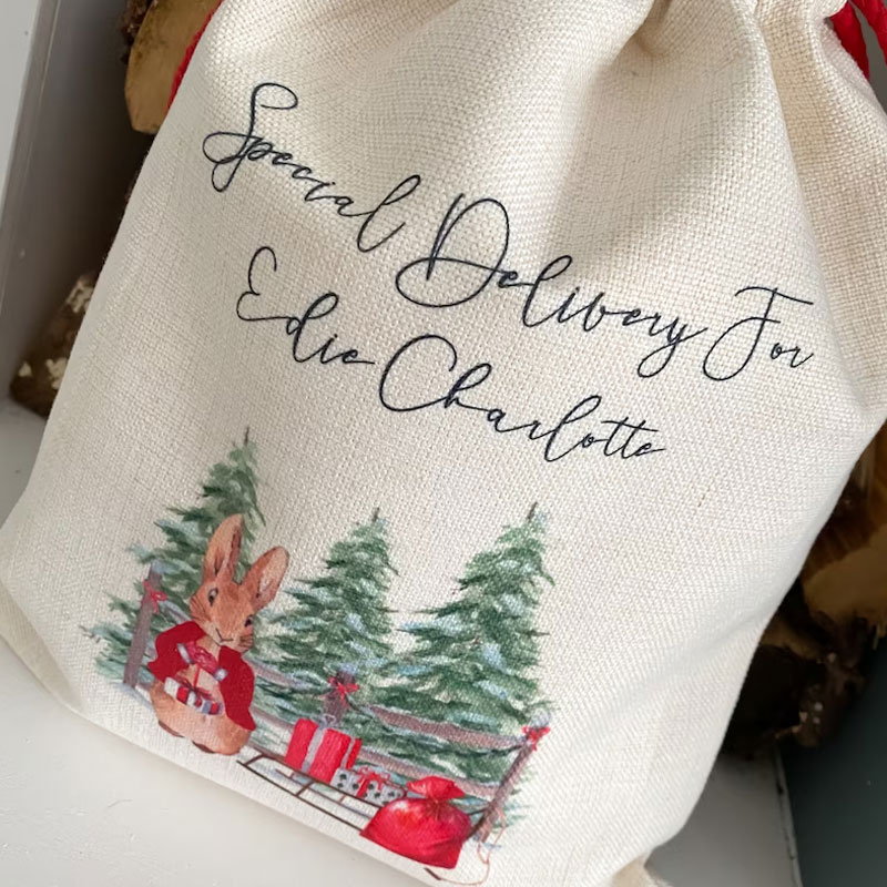 Personalised santa sack Peter rabbit Christmas Eve gift