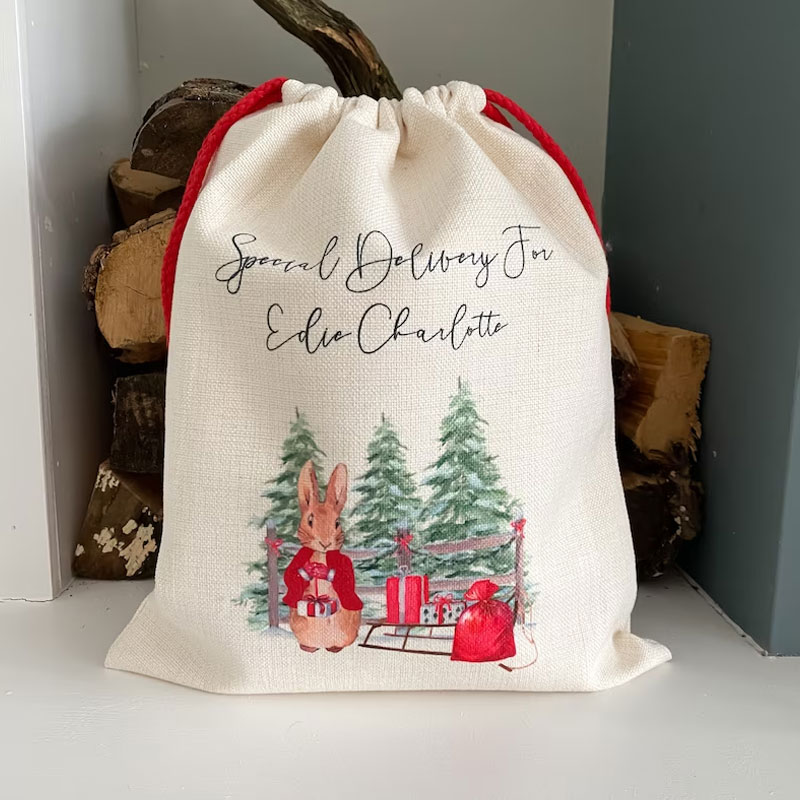 Personalised santa sack Peter rabbit Christmas Eve gift