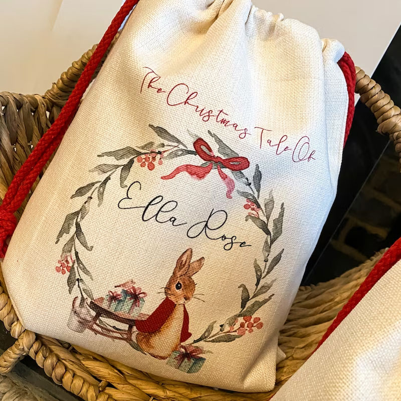 Personalised santa sack Peter rabbit Christmas Eve gift