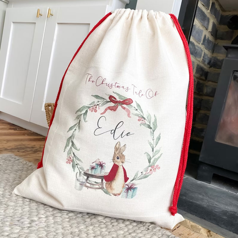 Personalised santa sack Peter rabbit Christmas Eve gift