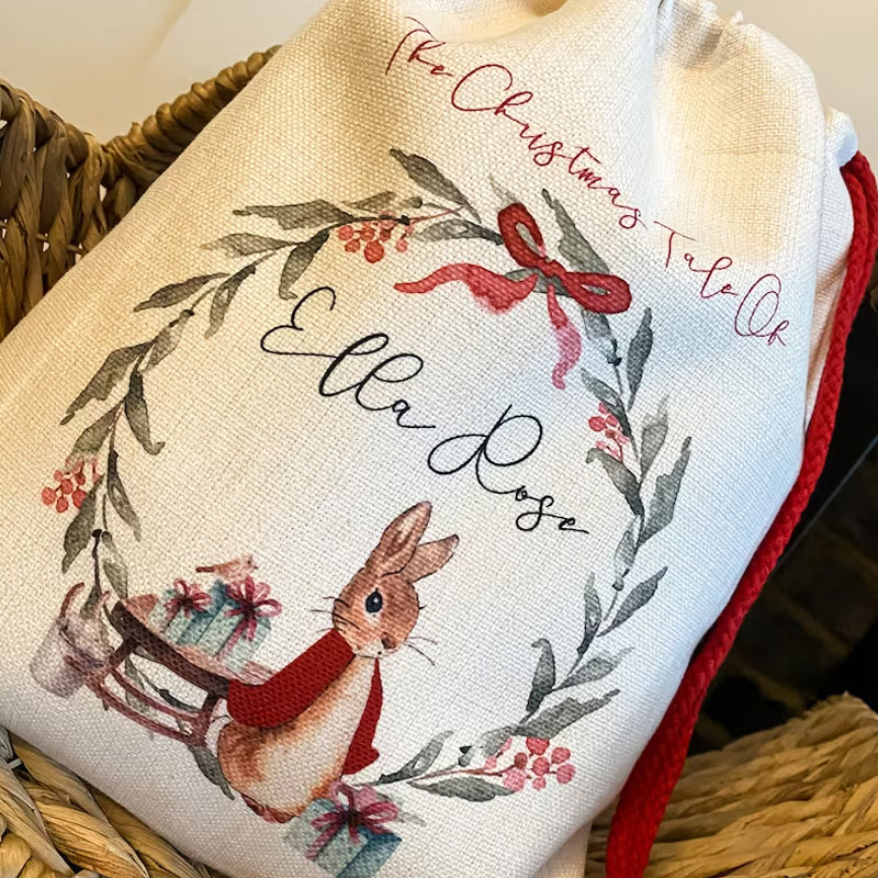 Personalised santa sack Peter rabbit Christmas Eve gift