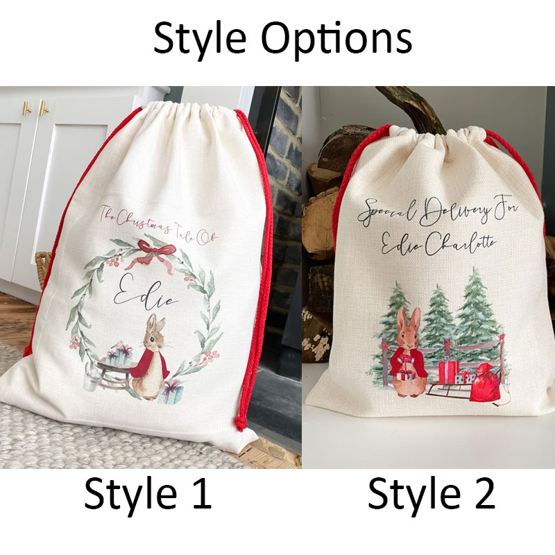 Personalised santa sack Peter rabbit Christmas Eve gift