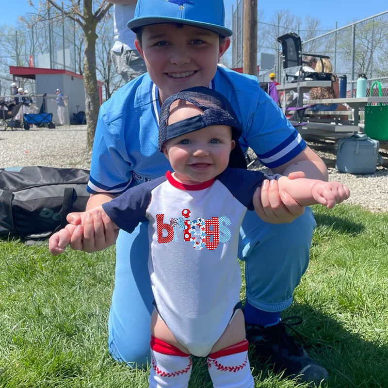 Personalized 3-18M Baby Baseball Outfit Set for July 4th