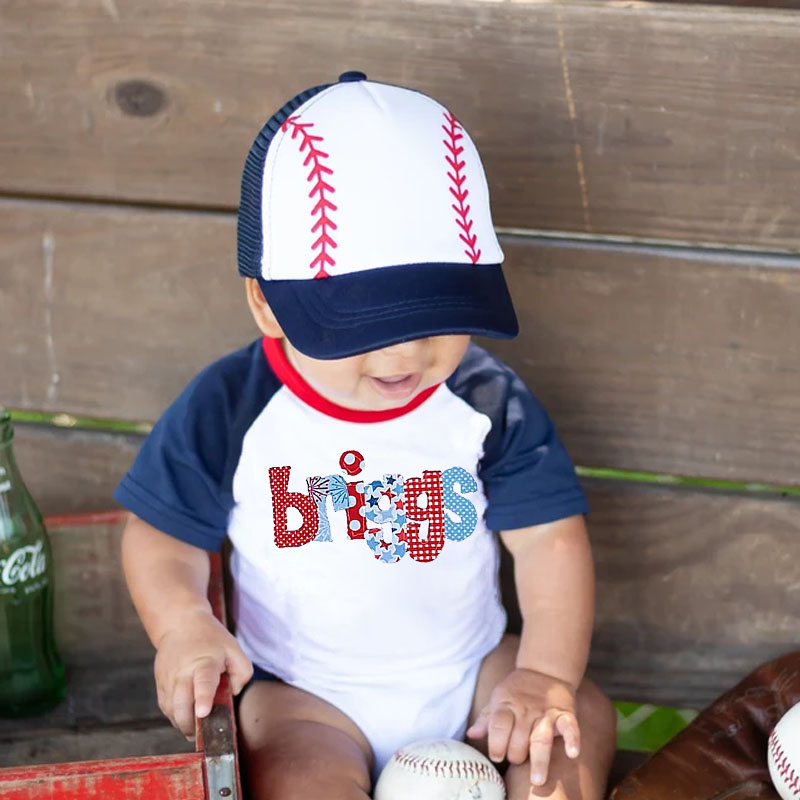 Personalized 3-18M Baby Baseball Outfit Set for July 4th