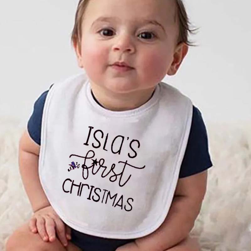 Personalised Embroidered My First Christmas Red Candy Cane Christmas Bib