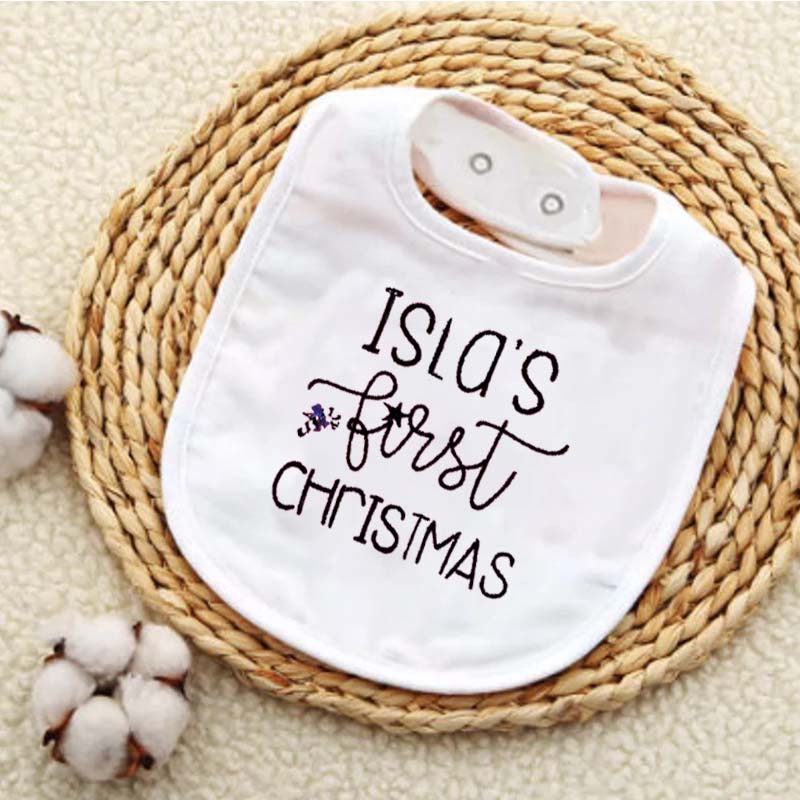 Personalised Embroidered My First Christmas Red Candy Cane Christmas Bib