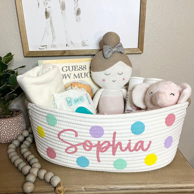 Personalized Baby Birthday Gift BASKET Happy Fun Polka Dots