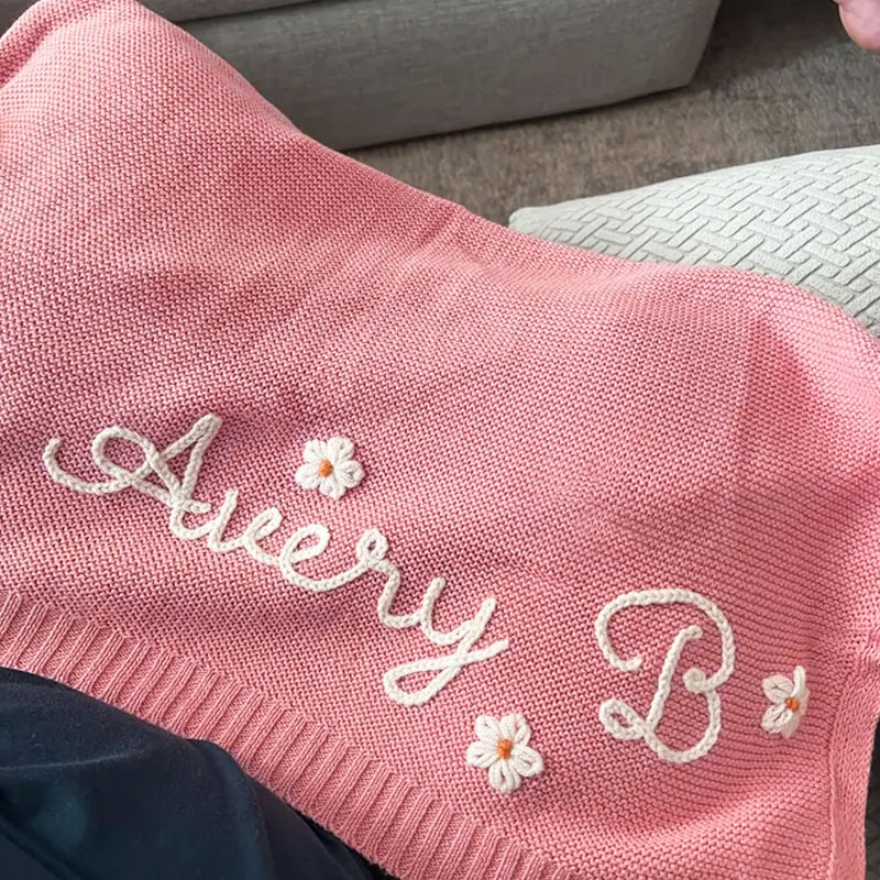 Personalized Baby Blanket Hand Embroidered Baby Name