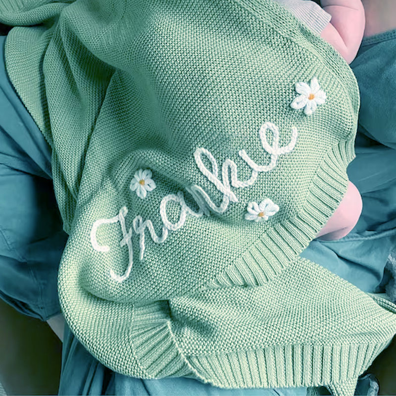 Personalized Baby Blanket Hand Embroidered Baby Name